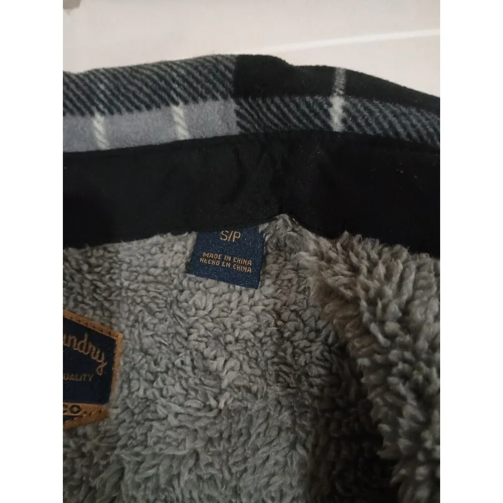 Freedom Foundry Men’s Fleece Lined Flannel Plaid Shirt Jacket Gray Blk S/P